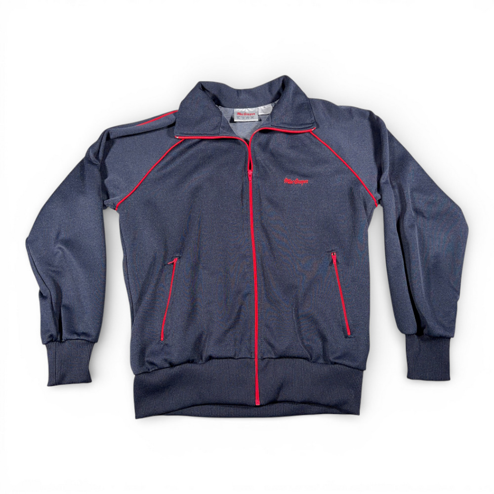 Vintage MacGregor Jacket Adult MEDIUM Blue Track Full Zip Red Piping Raglan 80s